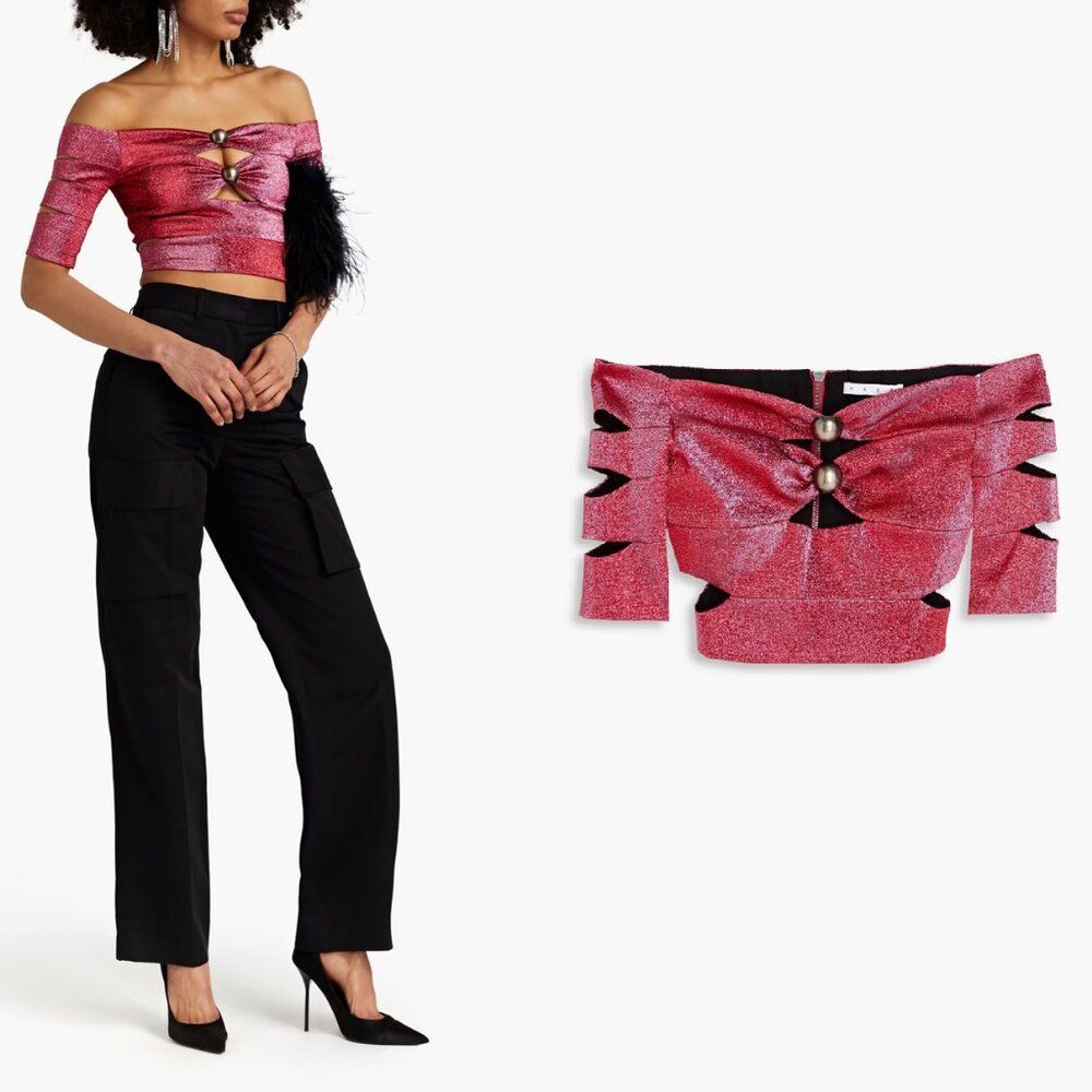 AREA NYC Banded Crop Top in Metallic Pink Small NWT